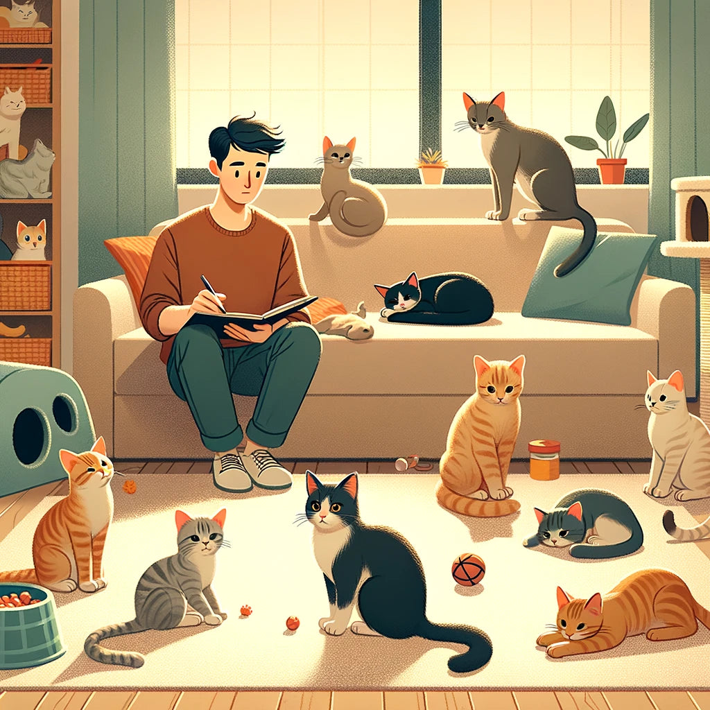 person-observing-diverse-cat-personalities-living-room-olivernook.com